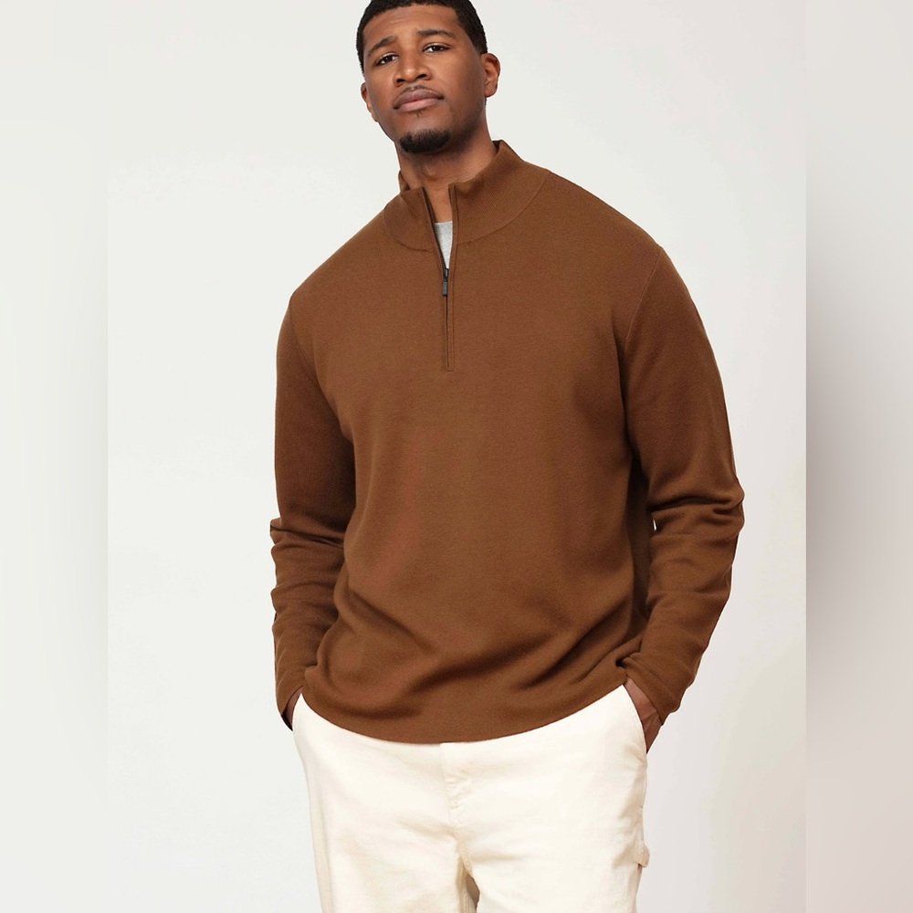 BRIC Half-Zip Sweater | 100% Merino Wool |Almond| Men Plus size